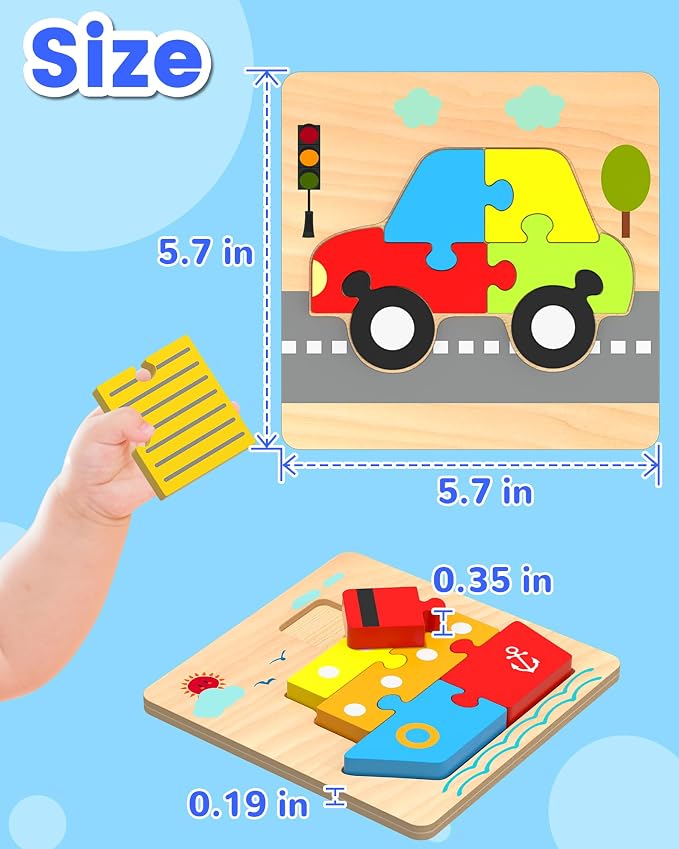 Benresive Wooden Toddler Puzzles for Boys Girls Age 1 2 3, 6 Pack Montessori Vehicle Toys, Educational Preschool Learning Toys, Great Birthday Gifts for Toddlers