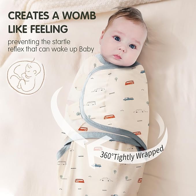 insular Baby Swaddle Wrap, Swaddle Blanket for Newborn and Infant, Adjustable Swaddling Set for Boy and Girl, Soft Cotton Baby Sleep Sack 3 Pack, Car&Dachshund, Medium(3-6 Month)