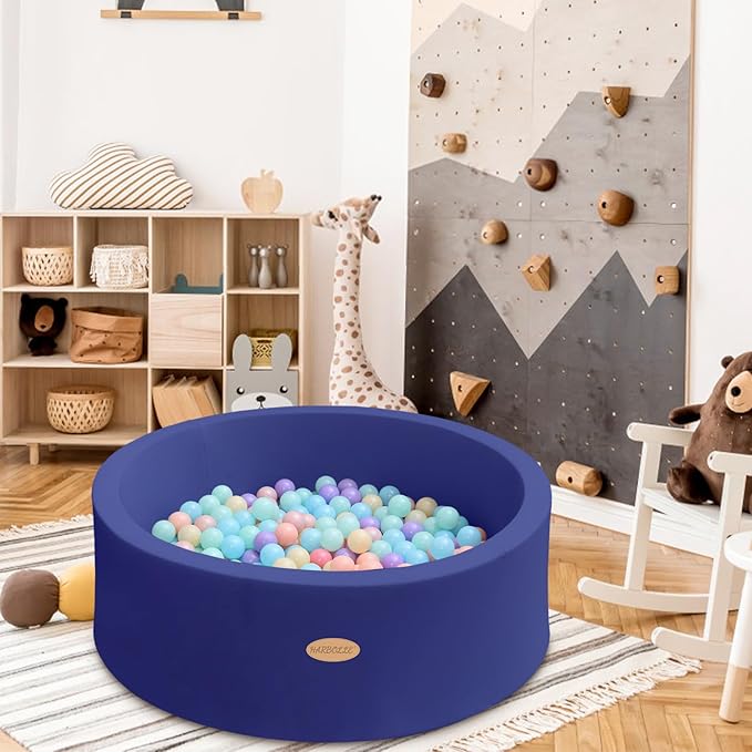 HARBOLLE Baby Ball Pit 35.4" Soft Round Memory Foam Ball Pits NOT Included Balls Indoor Outdoor Playpen for Babies Toddlers Kids Great Gift for Girls Boys, Dark Blue