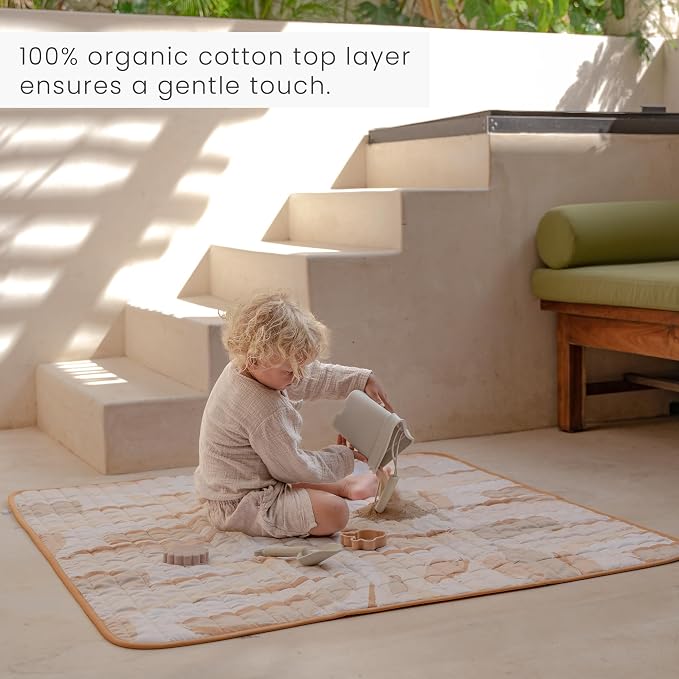 Toddlekind Pretty Practical Mat 100% Organic Cotton 47" x 47”, Reversible, Portable, Travel, Portable, Indoor/Outdoor, for Babies/Toddlers, Peach Skies (Peaches)