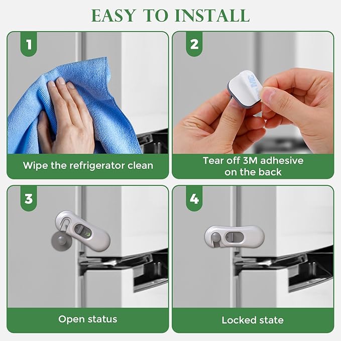 5 Pack Child Proof Refrigerator Lock, Baby Proofing Cabinet Locks, Oven Lock Child Safety ??No-Drill Adhesive Safety Fridge Lock for Fridge, Oven, Dishwasher & Windows(Grey)