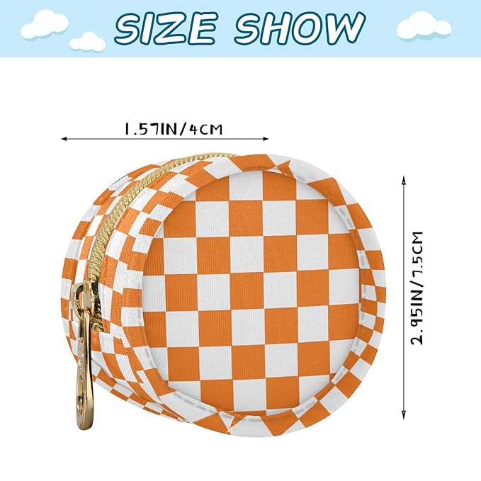 Checkered Plaid Orange Print Pacifier Holder Case with Metal Clip Portable Paci Case for Baby