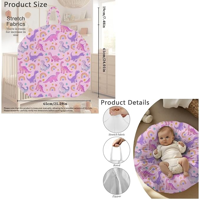 Cute Dinosaurs Baby Lounger Replaceable Cover and Nursing Pillow Cover Set, Newborn Nest Backup Cover,Removeable Breastfeeding Nursing Pillow Case for Newborn Boys Girls，Purple(Cover Only)