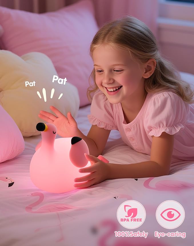 YISUN Flamingo Night Light for Kids, Soft Silicone Nursery Night Lamp Rechargeable LED Bedside Lamp with Timer, 3 Level Dimmable Cute Night Lights for Bedroom, Living Room, Dining, Gift