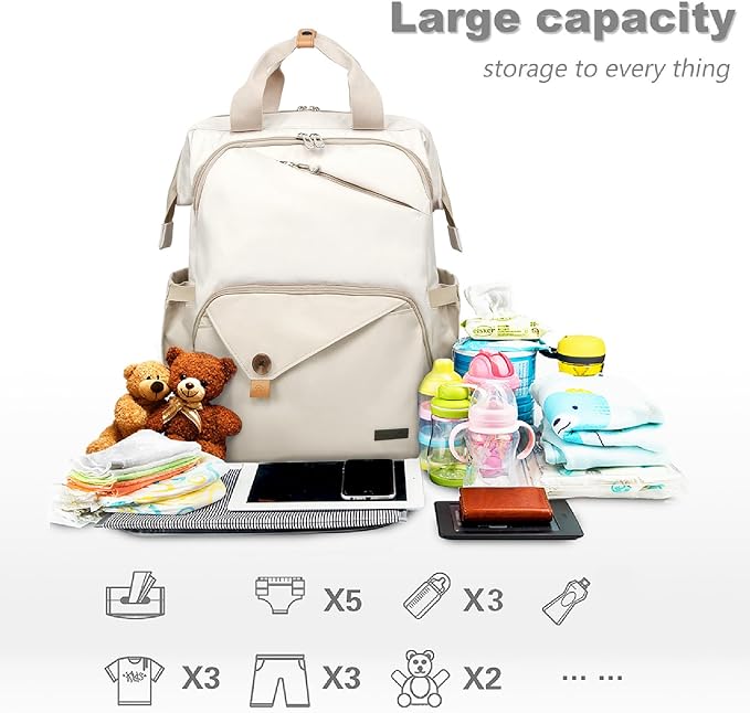 Hap Tim Baby Diaper Bag for Boys Girls, Large Backpack Diaper Bags with Double Compartments, Baby Registry Search Shower Gifts Stuff Newborn Must Haves（7340-KK）