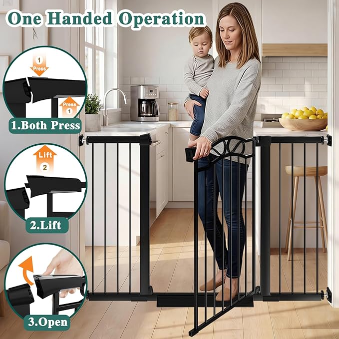 Fairy Baby 29.5"-40.5" Extra Wide Baby Gate, Pressure Mount Long Dog Gates for House Stairs Doorways, Auto Close Metal Safety Child Gate with Door No Drilling, Tension Pet Gate Indoor, Black