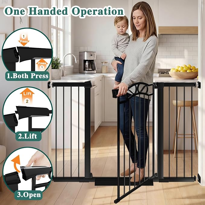 Fairy Baby 57.1"-59.8" Extra Wide Baby Gates with Door, 58 59 Inches Child Gate for Todder Kids, Metal Pressure Mounted Pet Dog Gate, Walk Thru Safety Gate for Doorway Stairs, Black