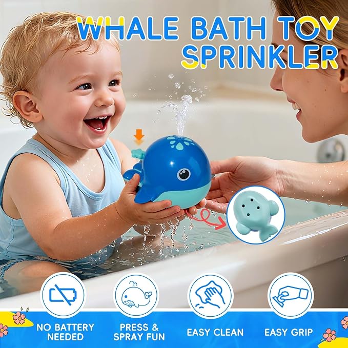 Baby Bath Toys for Kids Ages 1-3, 17PCS Mold-Free No Hole Bath Toys, Pool Water Table Toys, Toddler Bath Toy Set with Whale Sprayer, Boats & Stacking Cups, Easy Clean Bathtub Toys with Storage Bag