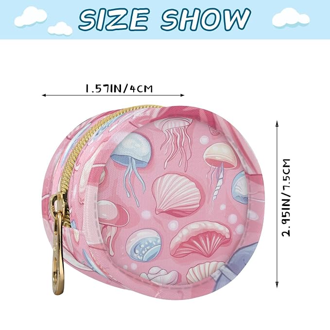 Pacifier Holder with Clip Pacifier Case for Diaper Bag Round Baby Pacifier Pouch Box Bag Portable Pink Shells and Jellyfish