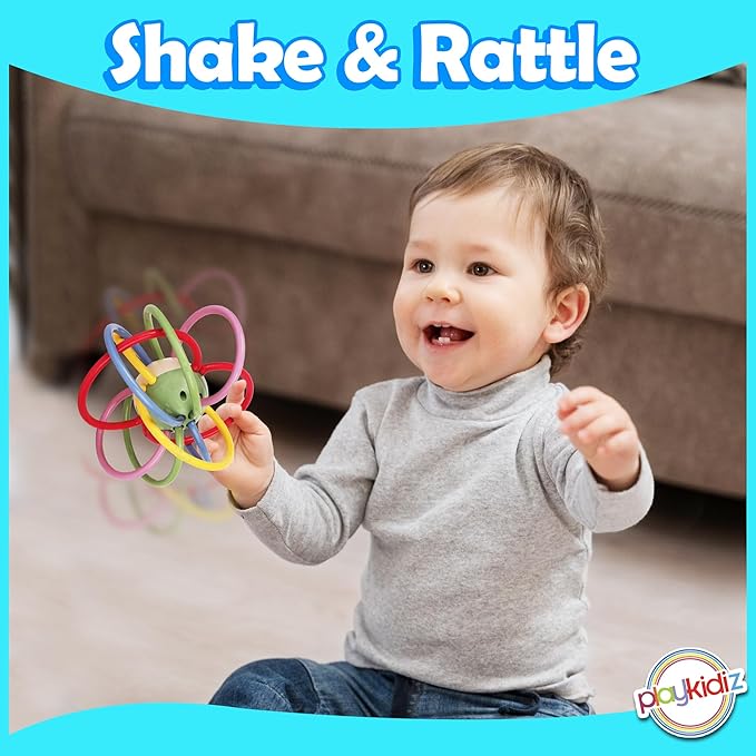 Rattle & Sensory Teether Toys for Babies, Multicolour Soft Teething Tube, Easy to Clean, Developmental Baby Toys 0-6 Months