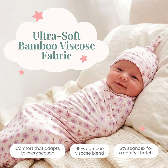 Caden Lane Baby Swaddle & Receiving Blanket, Soft, Breathable & Temperature-Regulating Bamboo Viscose Fabric for Swaddling Newborns, Gender Neutral Infant Blanket for Boys & Girls, Blushing Blooms