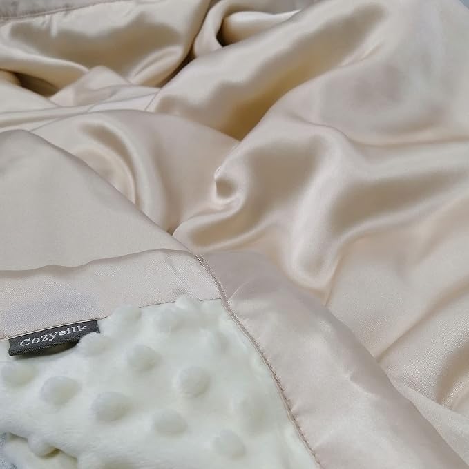 Baby Soft Silk Blanket - 100% Mulberry Silk On One Layer with Minky Plush Dot Blanket Backing - Reversible Double Layer, Gift for Girls/Boys Best for Summer (28 x 40 inch, Champagne)