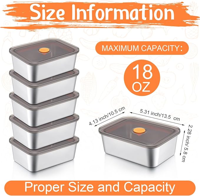 Layhit 10 Set Stainless Steel Food Containers with Lids Metal Marinating Snack Containers Box for Lunch, Leftovers, Dishwasher & Freezer Safe (18 oz)