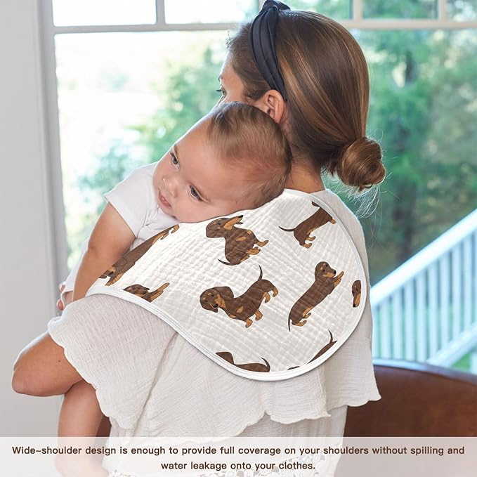 2 Pack Muslin Burp Cloths Dachshund Dogs Cute Cotton Baby Burp Cloths Absorbent Burping Cloth Soft Spit Up Rags for Newborn Must Haves 22x11 Inch