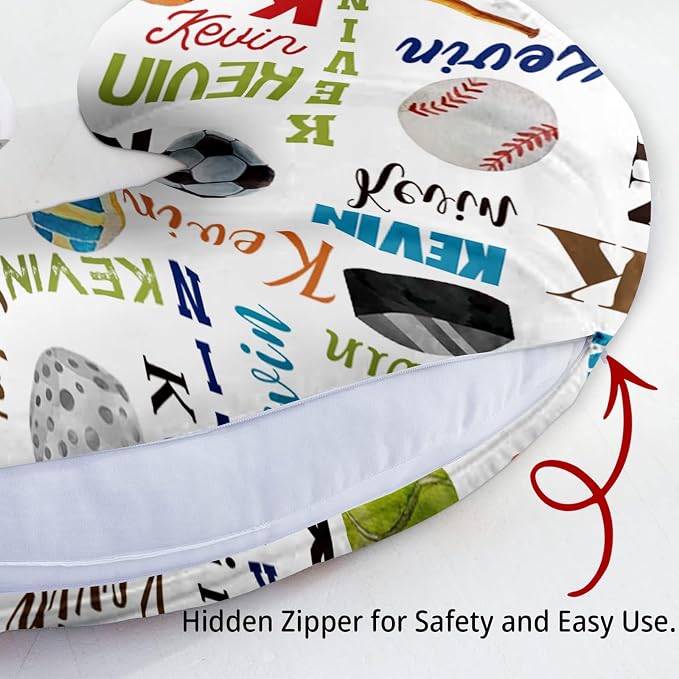 Baby Nursing Pillow Cover - Personalized Name Multi-Ball Design Breastfeeding U-Shaped for Bottle Feeding, Ultra Soft Comfortable Breastfeeding Pillow Cover for Infant Baby Boys and Girls