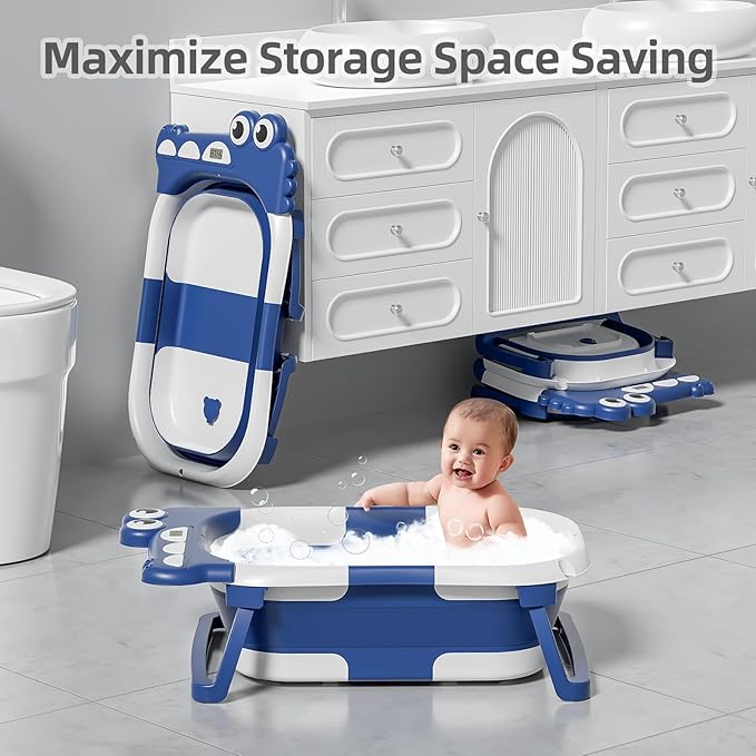 TPN Collapsible Baby Bathtub, Baby Bath Tub with Soft Cushion & Real-Time Thermometer, Baby Bathtub Infant to Toddler Tub (0-36 Months), Portable Newborn Travel Bath tub