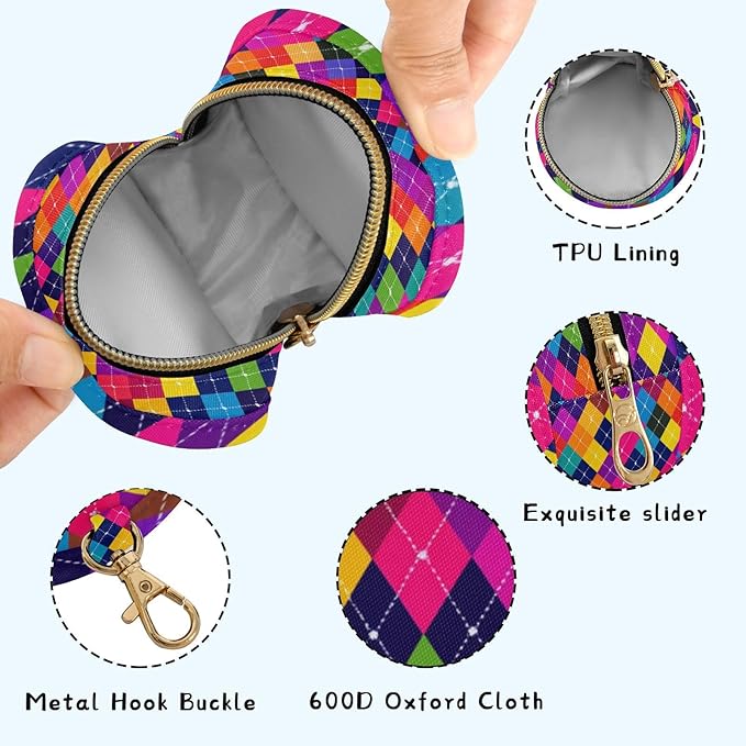 Pacifier Holder with Clip Pacifier Case for Diaper Bag Round Baby Pacifier Pouch Box Bag Portable Bright Colorful Argyle
