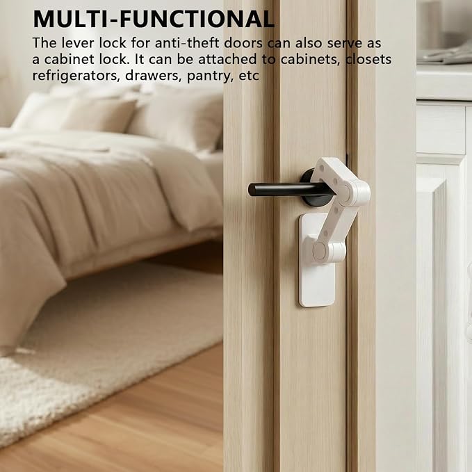 Child Proof Door Lever Lock 2-Pack - Adjustable Baby Proofing Lock for Door Handles & Cabinets, No-Drill Adhesive, Easy for Adults, Hard for Toddlers & Pets