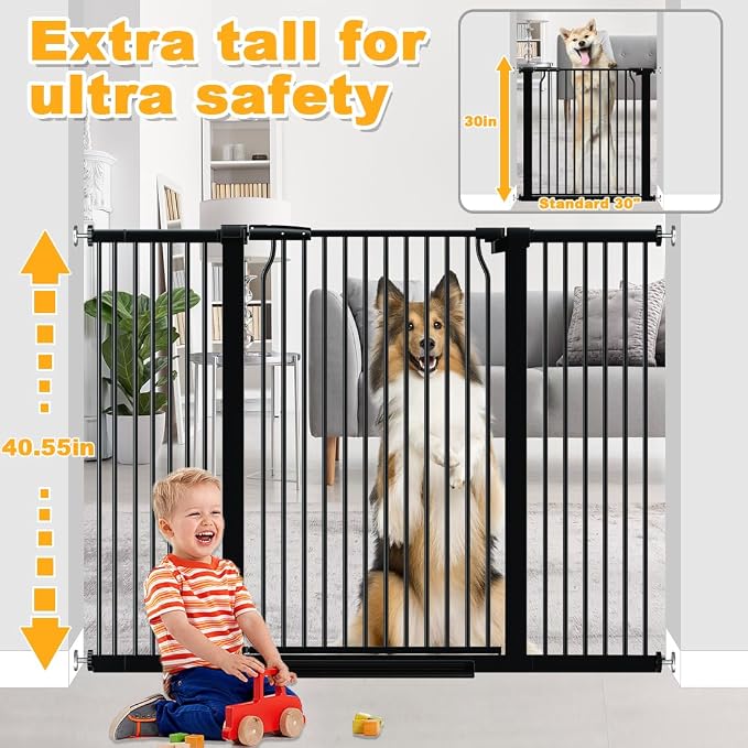 40.5" Tall Baby Gate 63-65.7" Wide No Drilling Tall Pet Gate Cat Gate Extra Wide Baby Gate Safety,Extra Narrow Auto-Close for Indoor Stairs, Doorways, and Kitchen