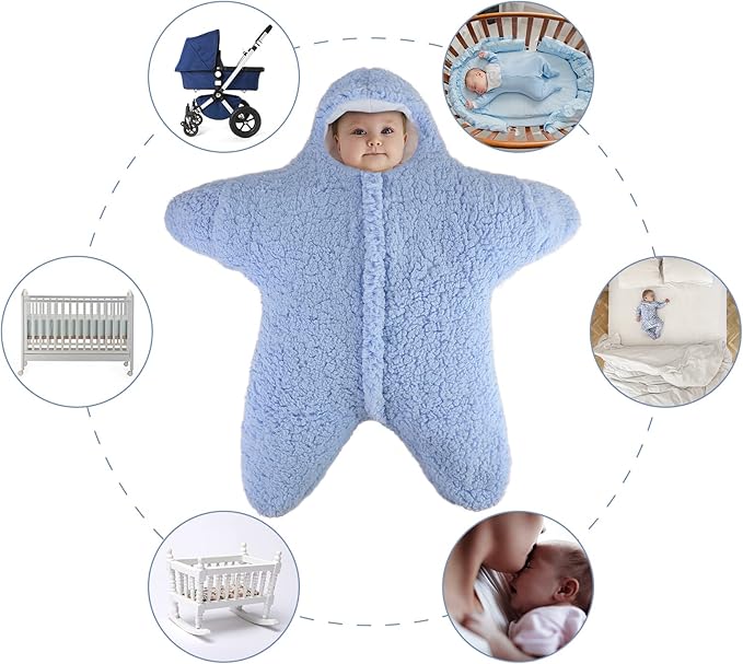 Baby Wearable Sleeping Bag Baby Starfish Onesie Newborn Snowsuit Winter Jumpsuit Outfit Hooded Swaddle Blanket Stroller Wrap for 2-6 Months Boys Girls