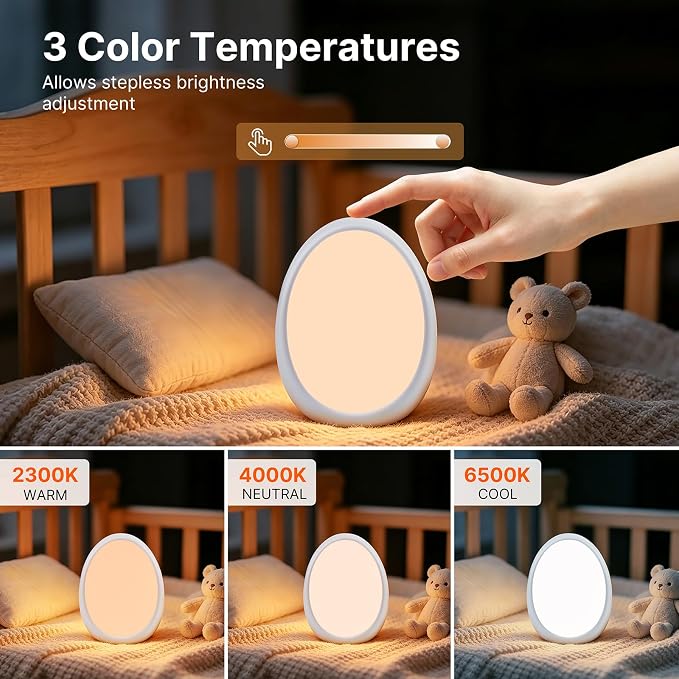 Gelielim Baby Egg Night Light, Nursery Night Light for Kids, 8 Colors Changing Mode, BPA Free Silicone Rechargeable Night Lamp for Breastfeeding, Stepless Dimming, Eye Caring, 1h Timer & Touch Control