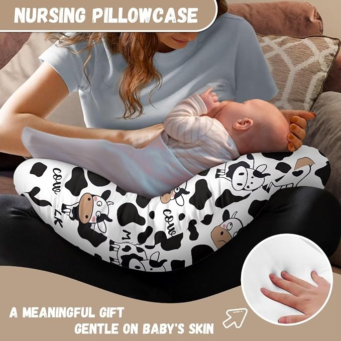 Milk Cow Nursing Pillow Cover for Baby Girl Boy Cowhide Removable Covers for Breastfeeding Pillows Safe and Snug Breast Feeding Pillowcases for Moms Nursing Covers