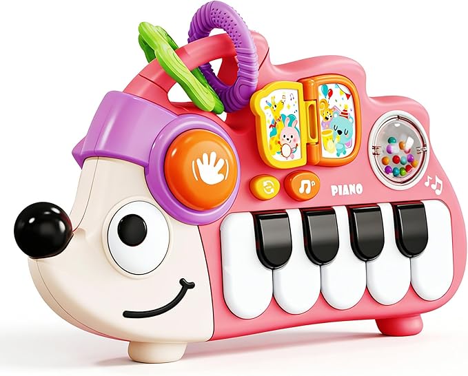 Baby Piano Drum Music Toy 6-12 Months, Hedgehog Light Up Musical Keyboard Animal Sound, Toddler 12-24 Early Learning Educational Interactive Infant Toys Girl Boy Gift 1 Year Old