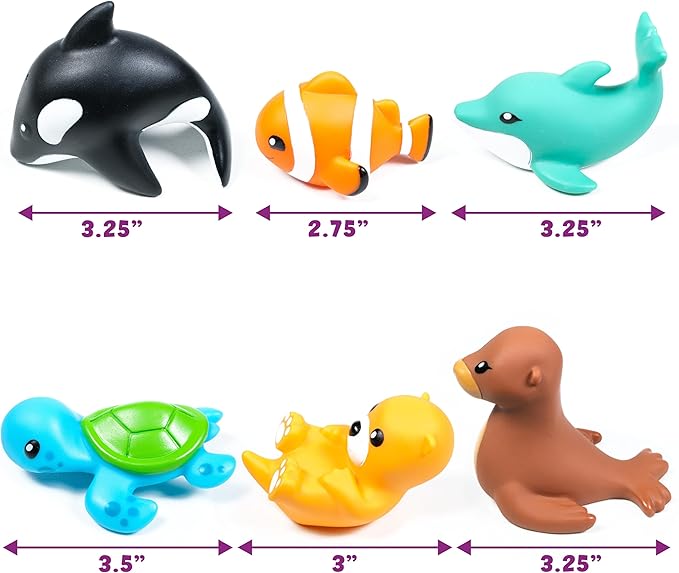 Tub Works® Marine??Mold Free Bath Toys, 6 Pack | Sealed, No Hole Bath Toys Design Keeps Moisture Out | Soft, Squeezable & Float on Water | Easy-Grip Baby & Toddler Bath Toy Set | Great Baby Pool Toys