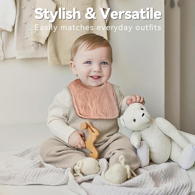 Muslin Baby Bibs for Unisex Boys Girls, Cotton Drool Bibs, Adjustable Newborn Bibs for Drooling and Teething
