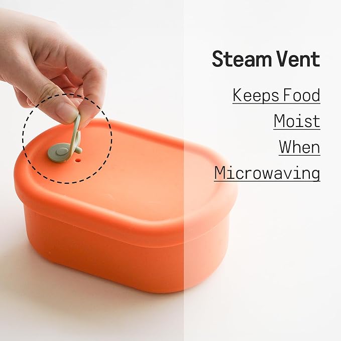 Premium Korean-Made Silicone Airtight Food Container with Steam Vent ??BPA Free, Leakproof, Microwave & Freezer Safe Meal Prep. & Leftovers Storage (Mandarin Orange, 7 floz)