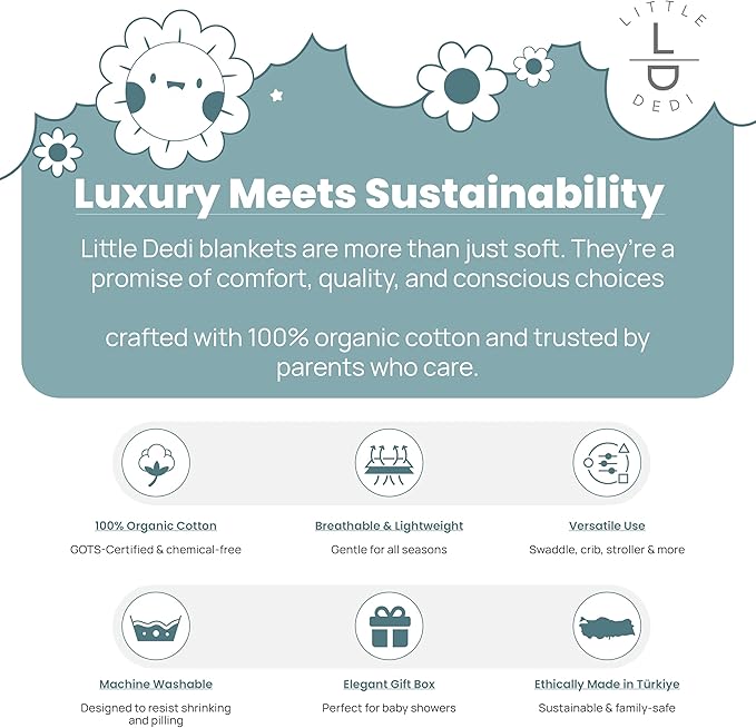 100% Organic Cotton Baby Knitted Blanket with Gift Box - Soft Toddler, Crib, Stroller Blanket - Neutral Swaddle and Receiving Blanket for Newborns, 30"x40", Smoke Blue