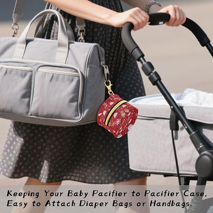 Pacifier Holder with Clip Pacifier Case for Diaper Bag Round Baby Pacifier Pouch Box Bag Portable Gingerbread Christmas Tree01