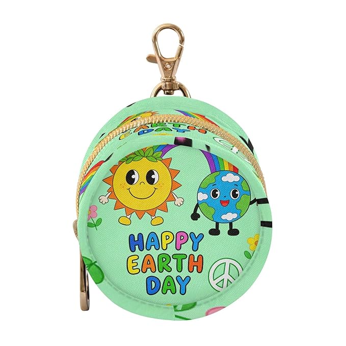 Pacifier Holder with Clip Pacifier Case for Diaper Bag Round Baby Pacifier Pouch Box Bag Portable Earth Sun Rainbows Green