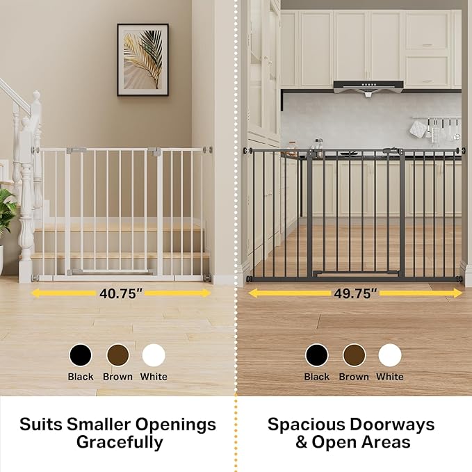 InnoTruth 29.5??0.75" Baby Gate for Stairs, 30" Tall Dog Gates for Doorways & Hallways, Safety Gate for Kids & Pets, Pressure-Mounted Walk-Through with Dual Lock & 2-Way Swing, Black