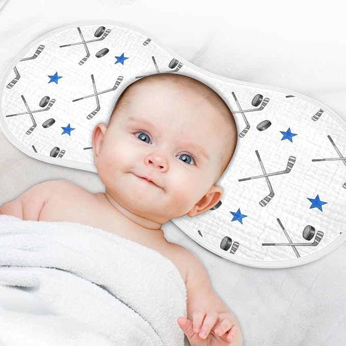 2 Pack Muslin Burp Cloths Ice Hockey White Print Cotton Baby Burp Cloths Ultra Absorbent Burping Cloth Soft Spit Up Rags for Newborn Must Haves, Large 22" x 11"