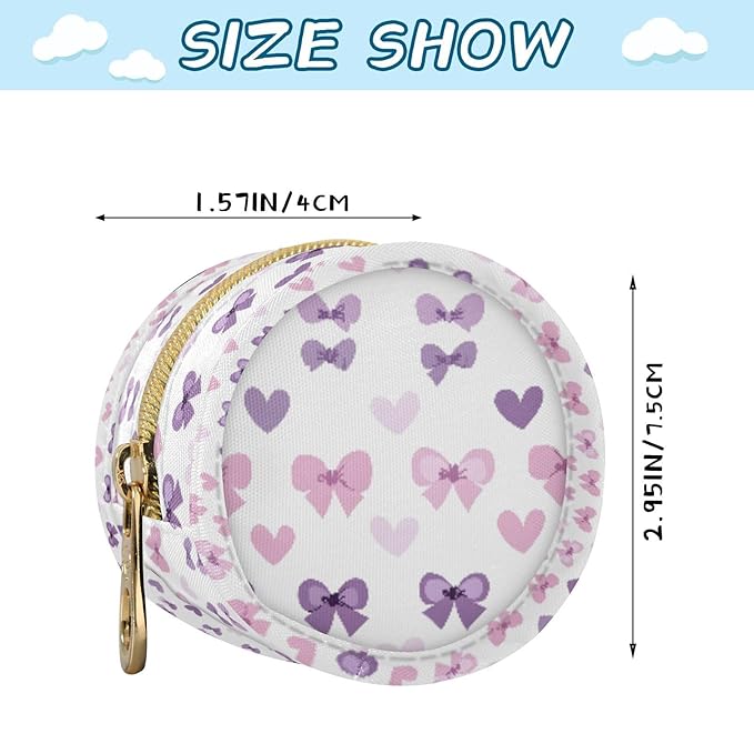 ATTX Purple Bows Pacifier Holder Case with Clip - Leakproof & Portable Storage for 2 Pacifiers (2.95" Diameter), Attaches to Diaper Bag, Stroller or Purse