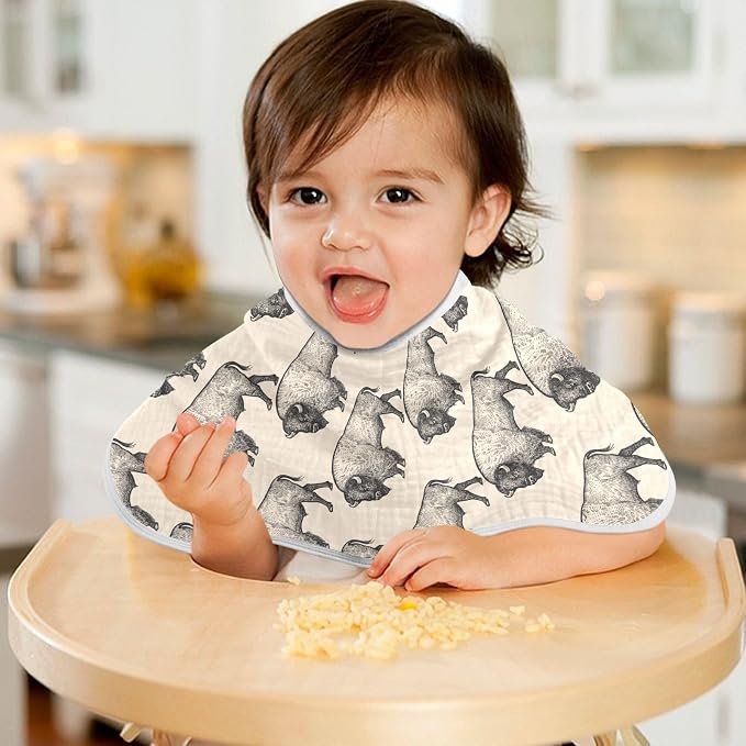 Muslin Burp Cloths for Baby Boys and Girls - 1-Pack Ultra Absorbent North America Bison Muslin Washcloths, Newborn Towel, Milk Spit Up Rags, Burp Cloth Bib for Unisex, 22 x 11 Inch