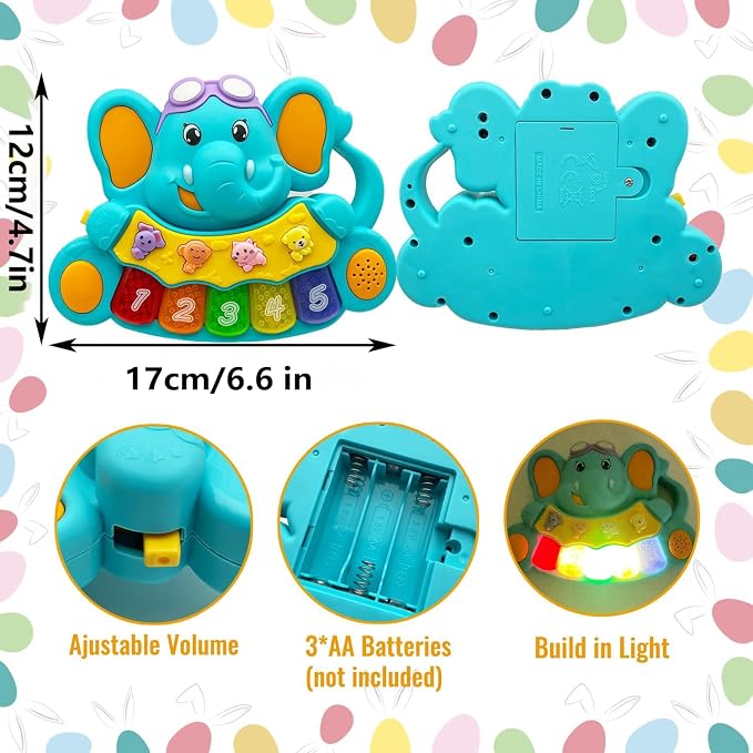 Baby Piano Toy, 6-12 Months Light Up Musical Baby Toys for 0 3 6 9 Months, Early Learning Educational Boys Girls Gifts (Elephant)