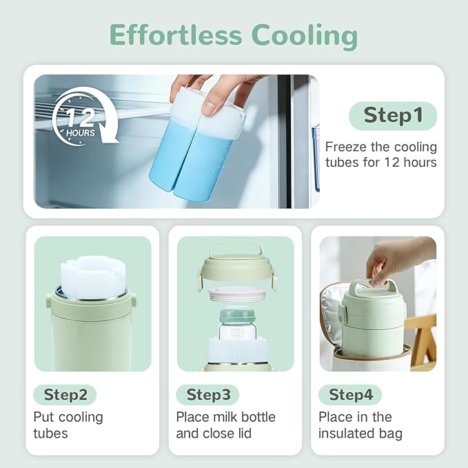 COMI Breast Milk Cooler,24H Triple-Layer Cooling,Breastmilk Storage Bottles Container, 10.1oz Leak Proof Outdoor Small Freezer,for Travel, Work, Night Pumping, Gift for New Moms(Green)