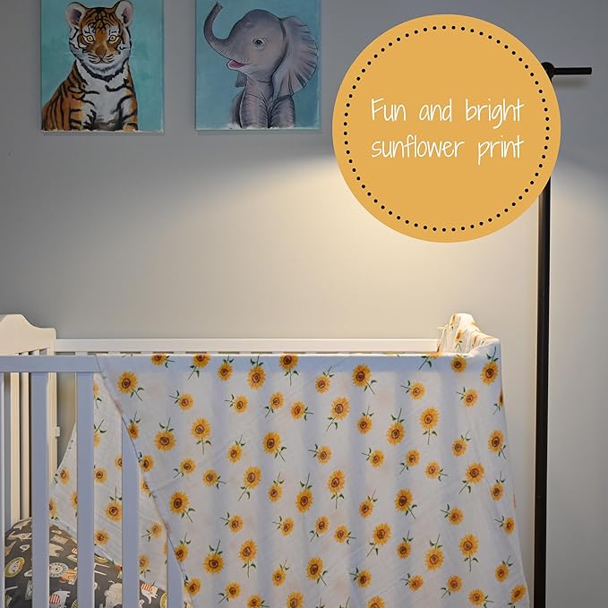 LollyBanks Baby Blanket, 100% Cotton Muslin Swaddle Blankets for Girls, Large 47 x 47 Inches Newborn Blanket, Soft and Breathable Receiving Blankets, Baby Essentials, Registry (Sunflower Print)