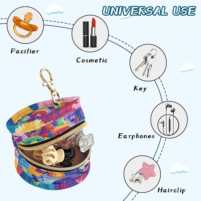 Pacifier Holder with Clip Pacifier Case for Diaper Bag Round Baby Pacifier Pouch Box Bag Portable Vibrant and Colorful Poodle