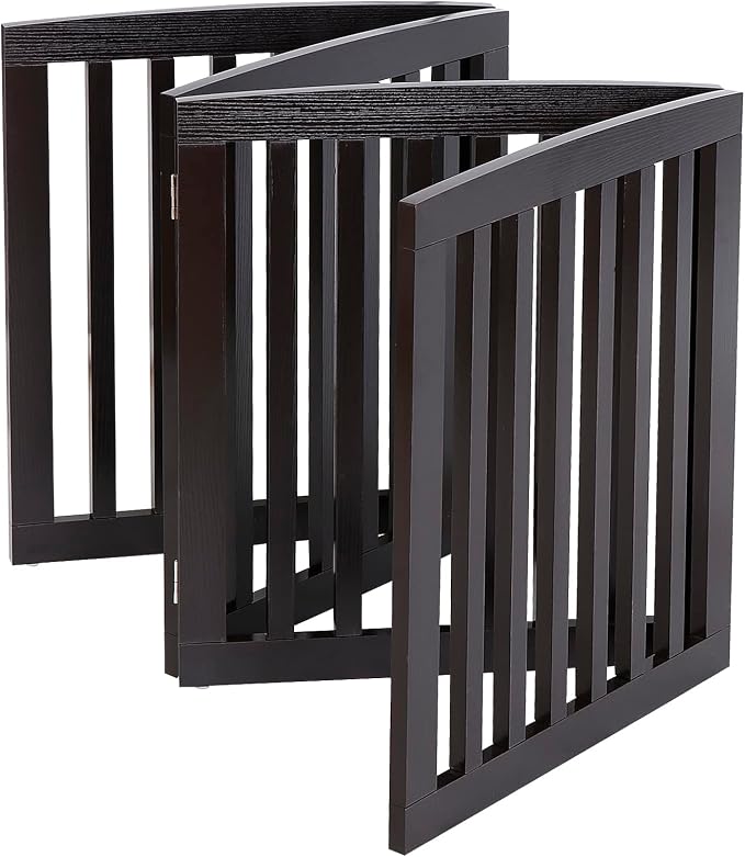 Extra Wide Dog Gate 24 Inch High Freestanding Indoor Pet Door for House Doorways Stairs Halls, Foldable Wood Outdoor Safety Fence 4 Panels, Coffee