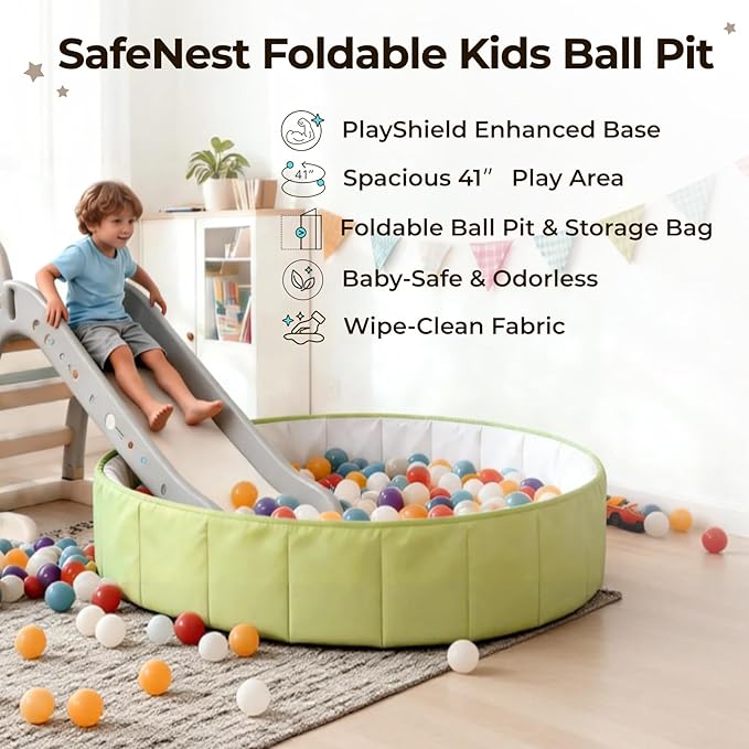 40Inch Kids Ball Pit, Foldable & Portable & Reusable Balls Pool for Toddlers,Playpen/Fence for Baby, Play Pool for Dog, Indoor & Outdoor Use, Oversized(Green Tea)