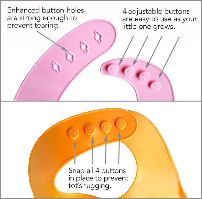 2-Pack Waterproof Silicone Baby Bib Lightweight Comfortable Easy-Wipe Clean (Purple/Light Pink, Large)