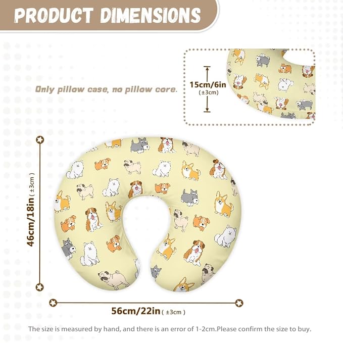 Cute Dog Baby Nursing Pillow Cover for Newborn, Stretchy Replaceable Pillow Cover Slipcover U-Shaped Breastfeeding Pillowcase Cushion Cover