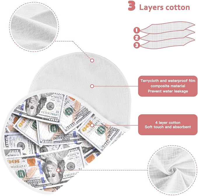 Muslin Burp Cloths for Baby Boys and Girls - 4-Pack Ultra Absorbent Money Hundred Dollar Bill Muslin Washcloths, Newborn Towel, Milk Spit Up Rags, Burp Cloth Bib for Unisex, 22 x 11 Inch