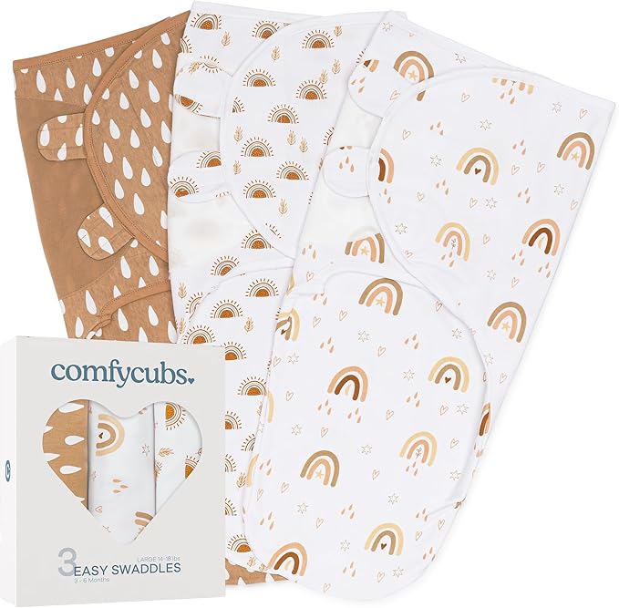Comfy Cubs Easy Swaddle Blanket, 3 Pack - 100% Cotton Newborn Wrap, Large for 3-6 Months Infants, Breathable and Durable Sleep Sack for Babies - Rainbow Bohemian