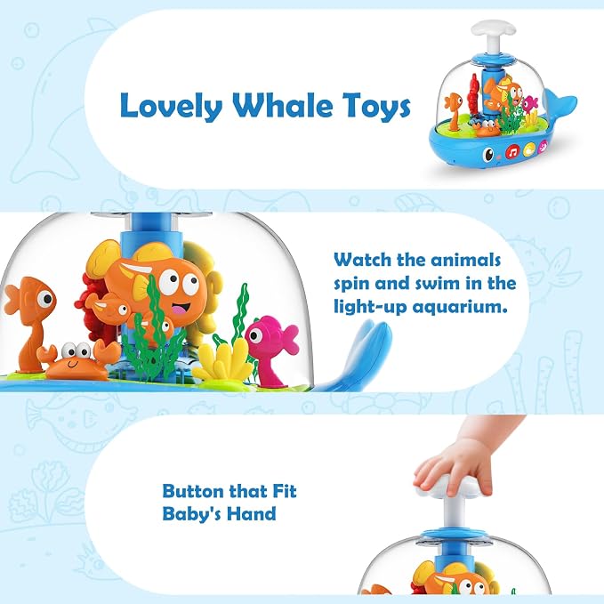Baby Toys for 1 Year Old Boy Girl Gifts - Baby Toys 6-12-18 Months Press & Spin Aquarium Musical Light Up Infant Toy - Bilingual Learning Tummy Time Cause and Effect Toy for 7 8 9 10 11 Months