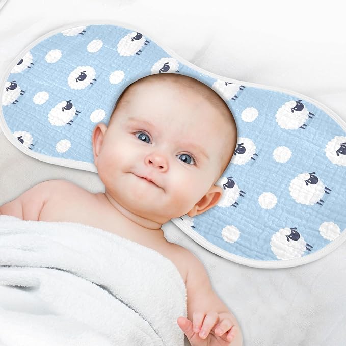 Muslin Burp Cloths for Baby Boys and Girls - 4-Pack Ultra Absorbent Sheep Muslin Washcloths, Newborn Towel, Milk Spit Up Rags, Burp Cloth Bib for Unisex, 22 x 11 Inch