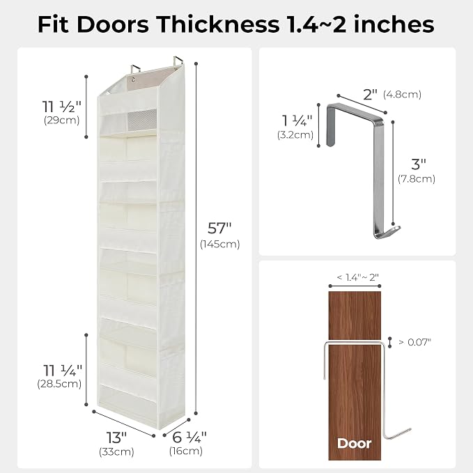 GRANNY SAYS Over the Door Organizer, 5-Shelf Behind the Door Storage with 8 Pockets and Clear Window, Anti Tilt 45lb Large Capacity Hanging Storage for Bedroom, Stuffed Animal, Beige, 2 Pack